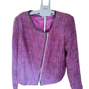 NewVINTAGE Jaclyn Smith Collection Purple Tweed Asymmetric Zip Front Blazer XXL